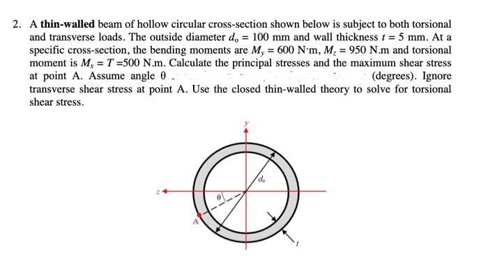 Solved 2. A thin-walled beam of hollow circular | Chegg.com