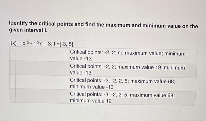Solved Identify the critical points and find the maximum and | Chegg.com