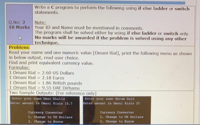 Solved Write a C program to perform the following using if | Chegg.com