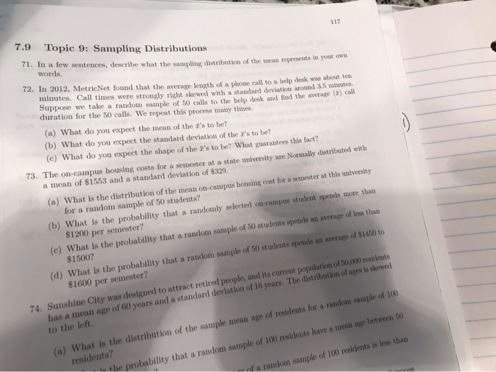 Solved 117 7 9 Topic 9 Sampling Distributions In A Few S