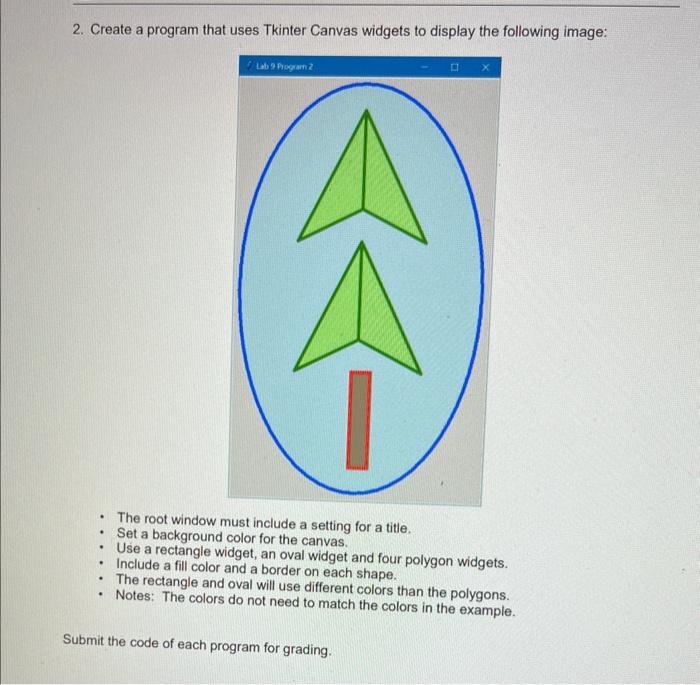 Solved Create a program that uses Tkinter Canvas widgets to | Chegg.com image.
