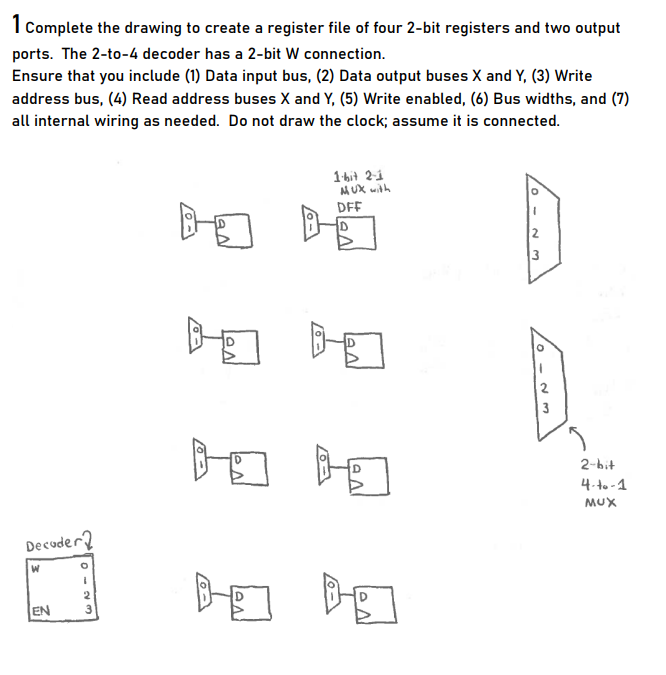 Register File Cell Solved 1 Complete the drawing to create a register file of | Chegg.com