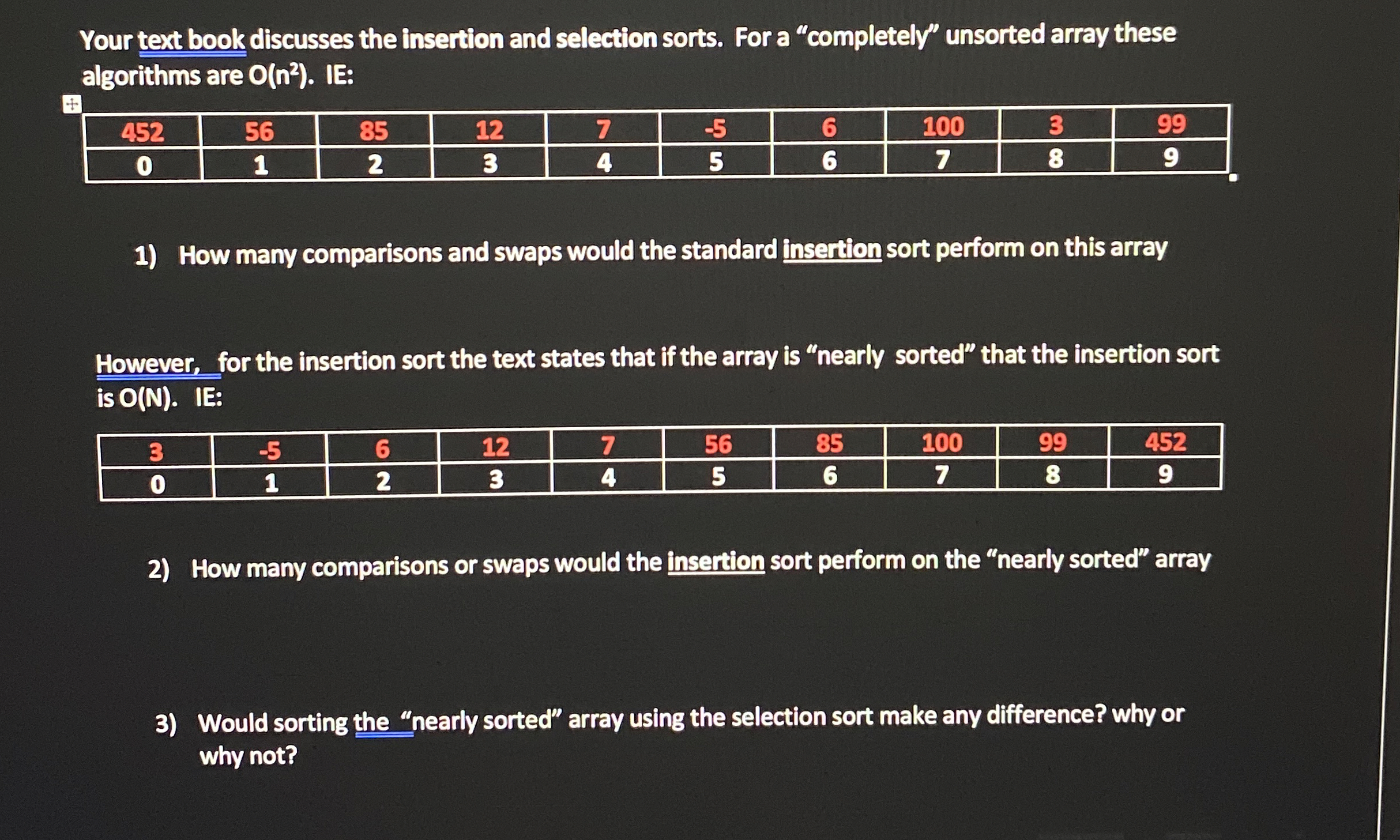 Solved Your text book discusses the insertion and selection | Chegg.com