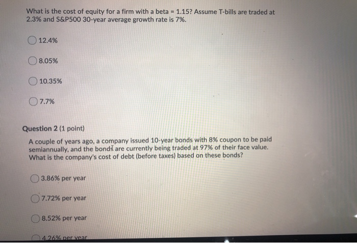 Solved What is the cost of equity for a firm with a beta = | Chegg.com