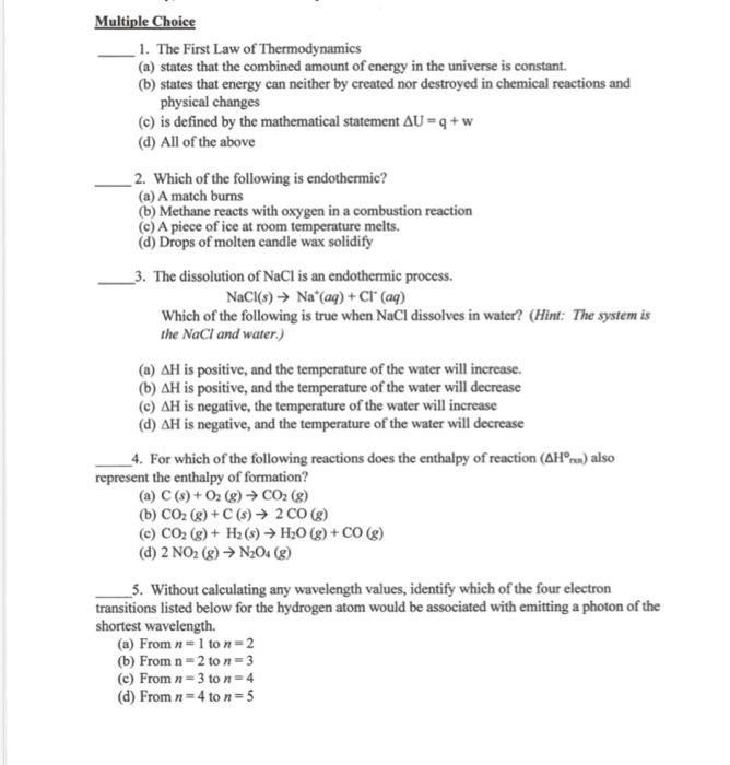 Solved Multiple Choice 1 The First Law Of Thermodynamics 7354