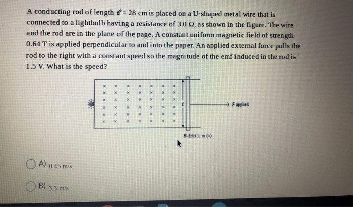 Solved A Conducting Rod Of Length E = 28 Cm Is Placed On A | Chegg.com