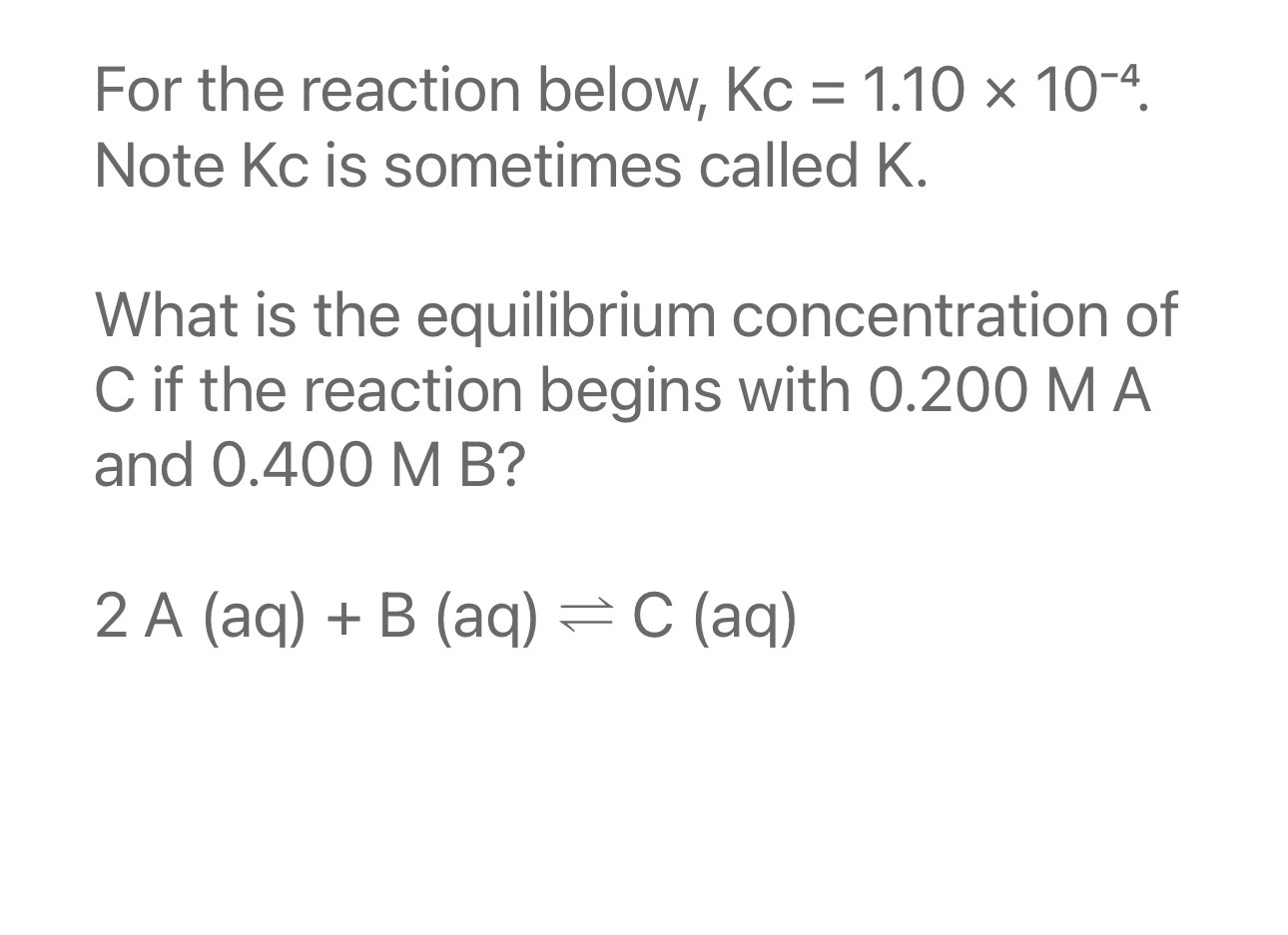 Solved For the reaction below, Kc=1.10×10-4. ﻿Note Kc ﻿is | Chegg.com