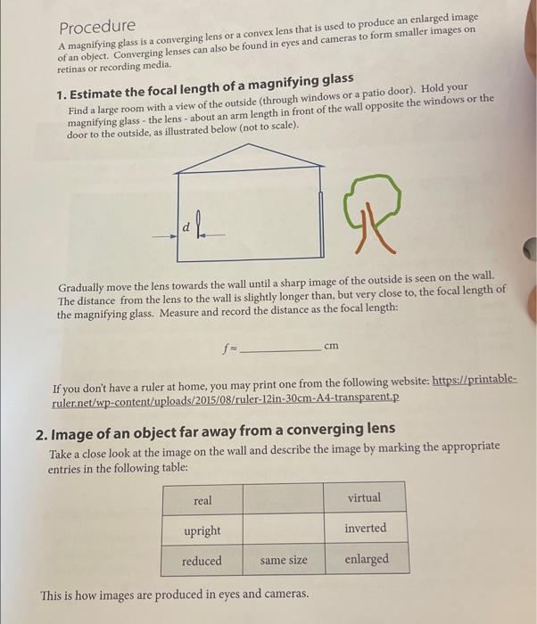 solved procedure a magnifying glass is a converging lens or chegg com