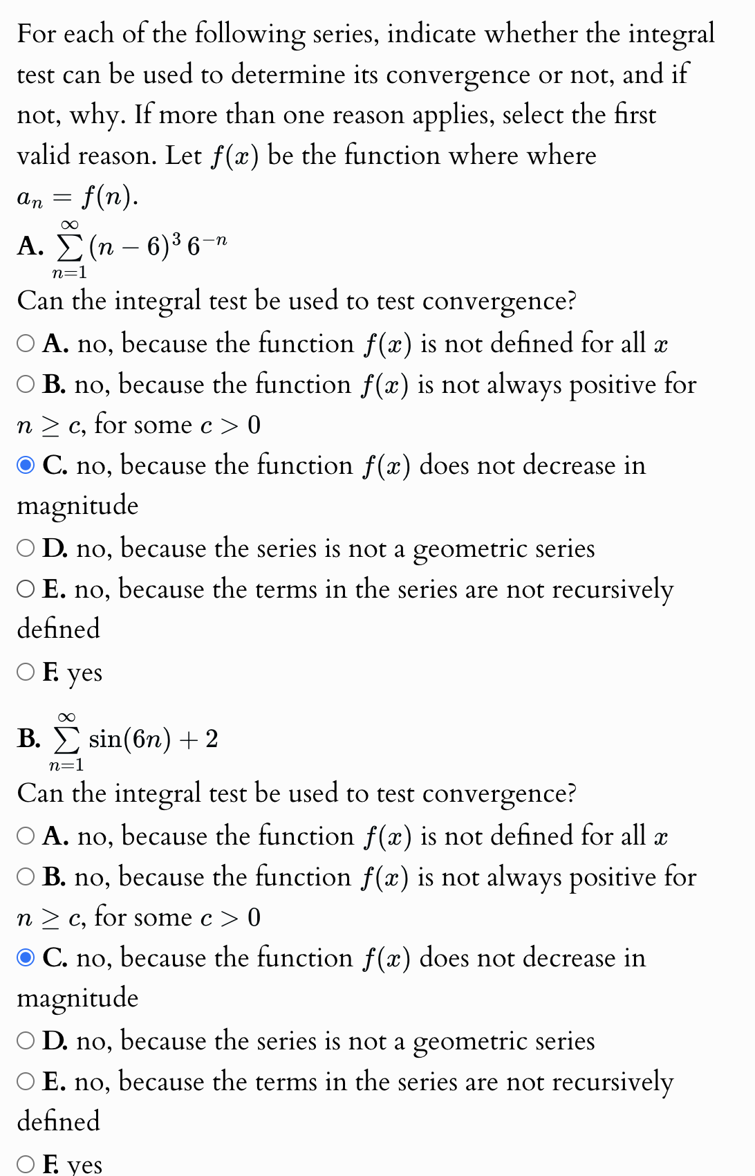 Solved For each of the following series, indicate whether | Chegg.com