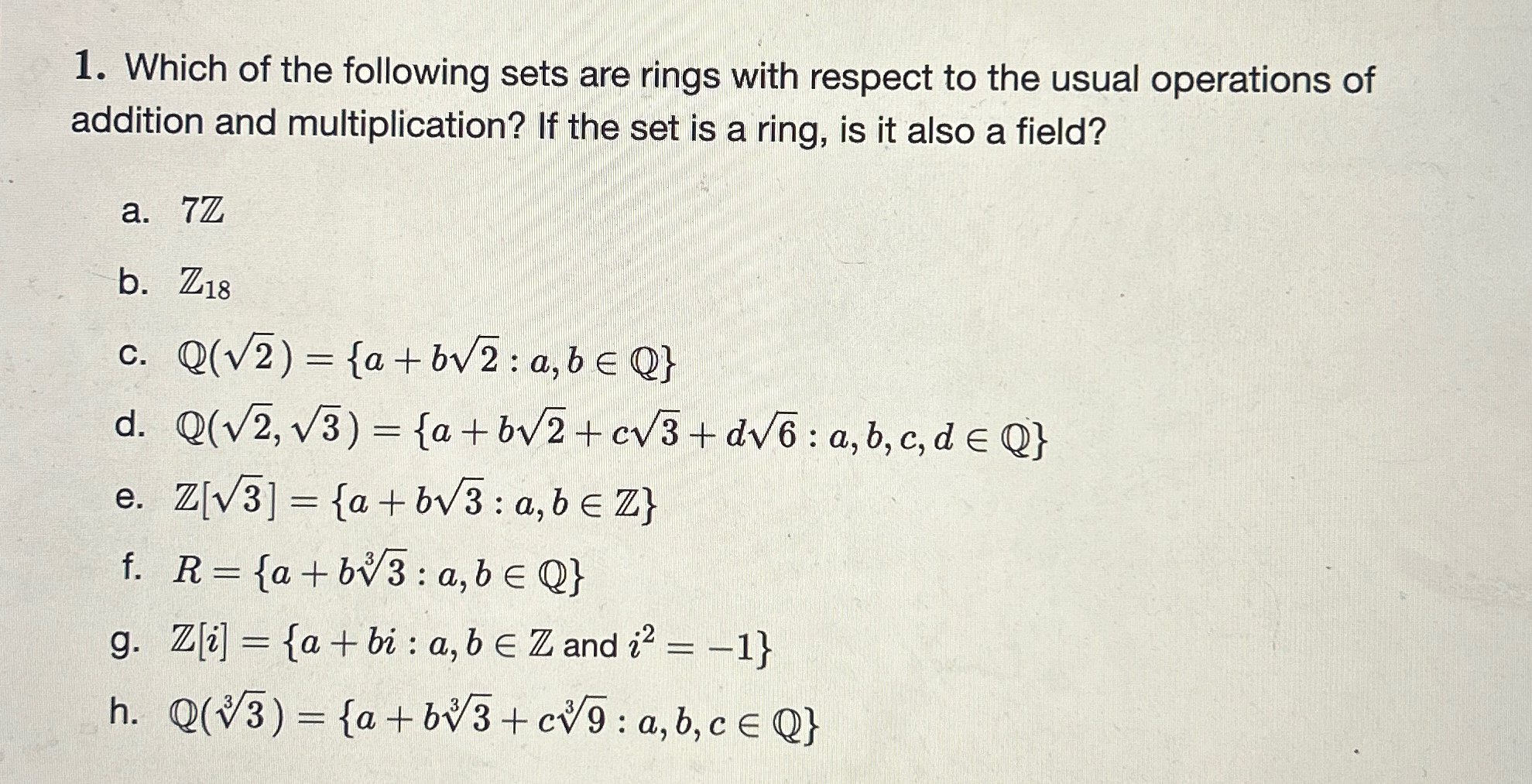 Solved Which of the following sets are rings with respect to | Chegg.com