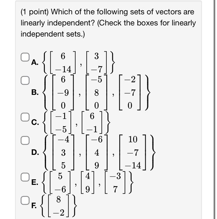 Solved (1 point) Which of the following sets of vectors are | Chegg.com