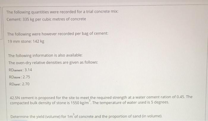 Solved The Following Quantities Were Recorded For A Trial Chegg Com