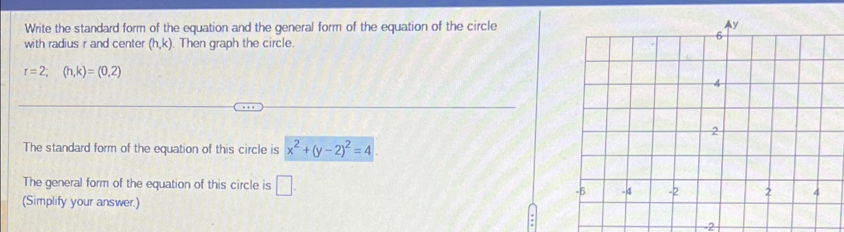 Solved Write the standard form of the equation and the | Chegg.com