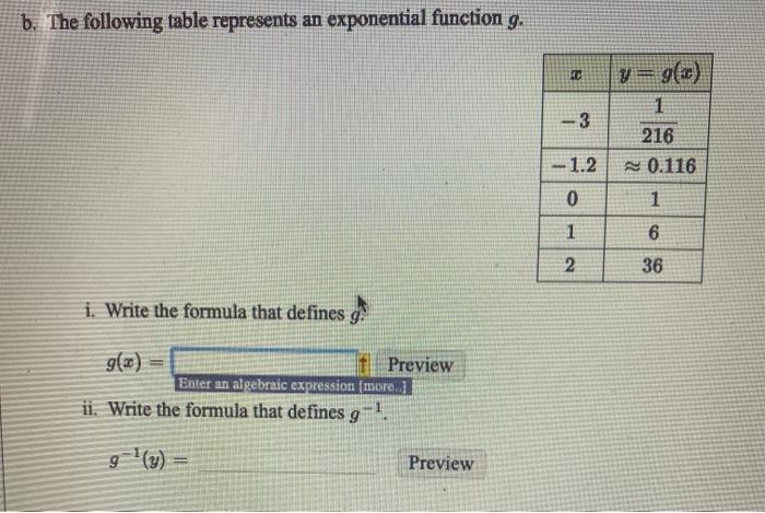 Solved a. The following graph represents an exponential | Chegg.com