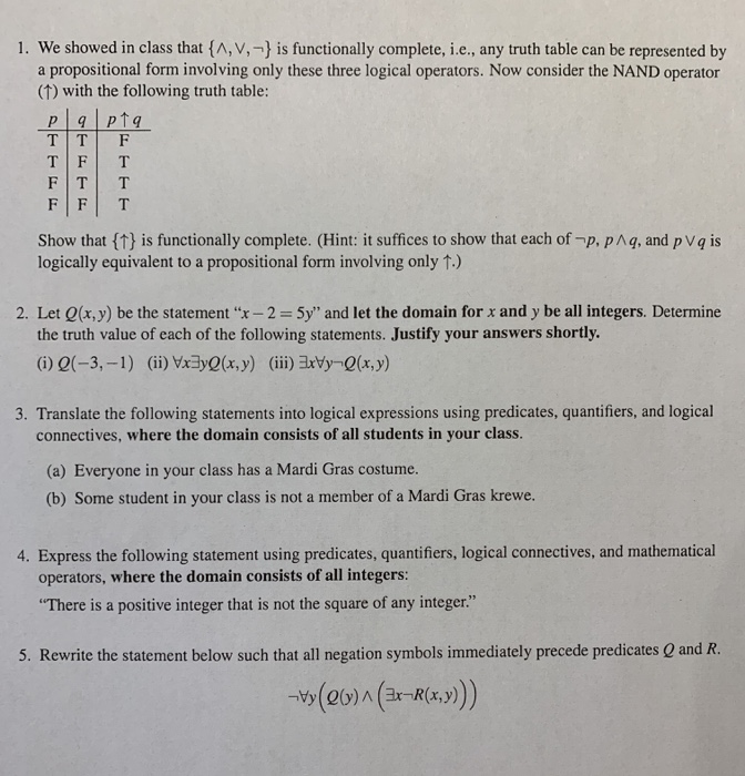 Solved 1. We showed in class that {A, V,-} is functionally | Chegg.com