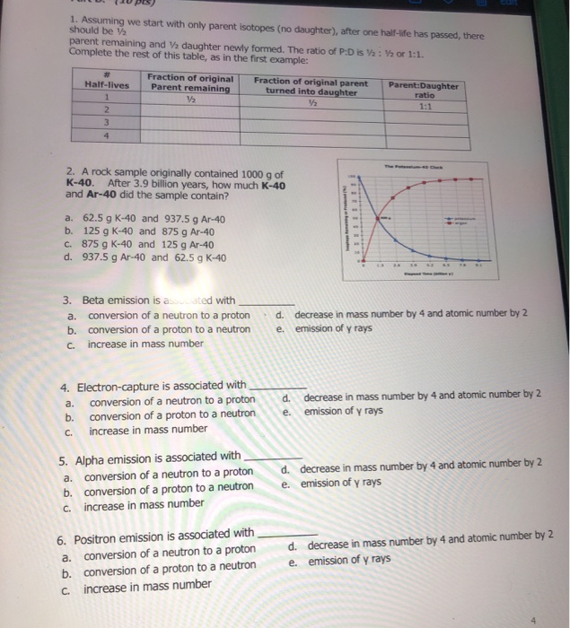 Solved 1 Assuming We Start With Only Parent Isotopes No Chegg Com