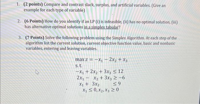 Solved 1. (2 points) Compare and contrast slack, surplus, | Chegg.com