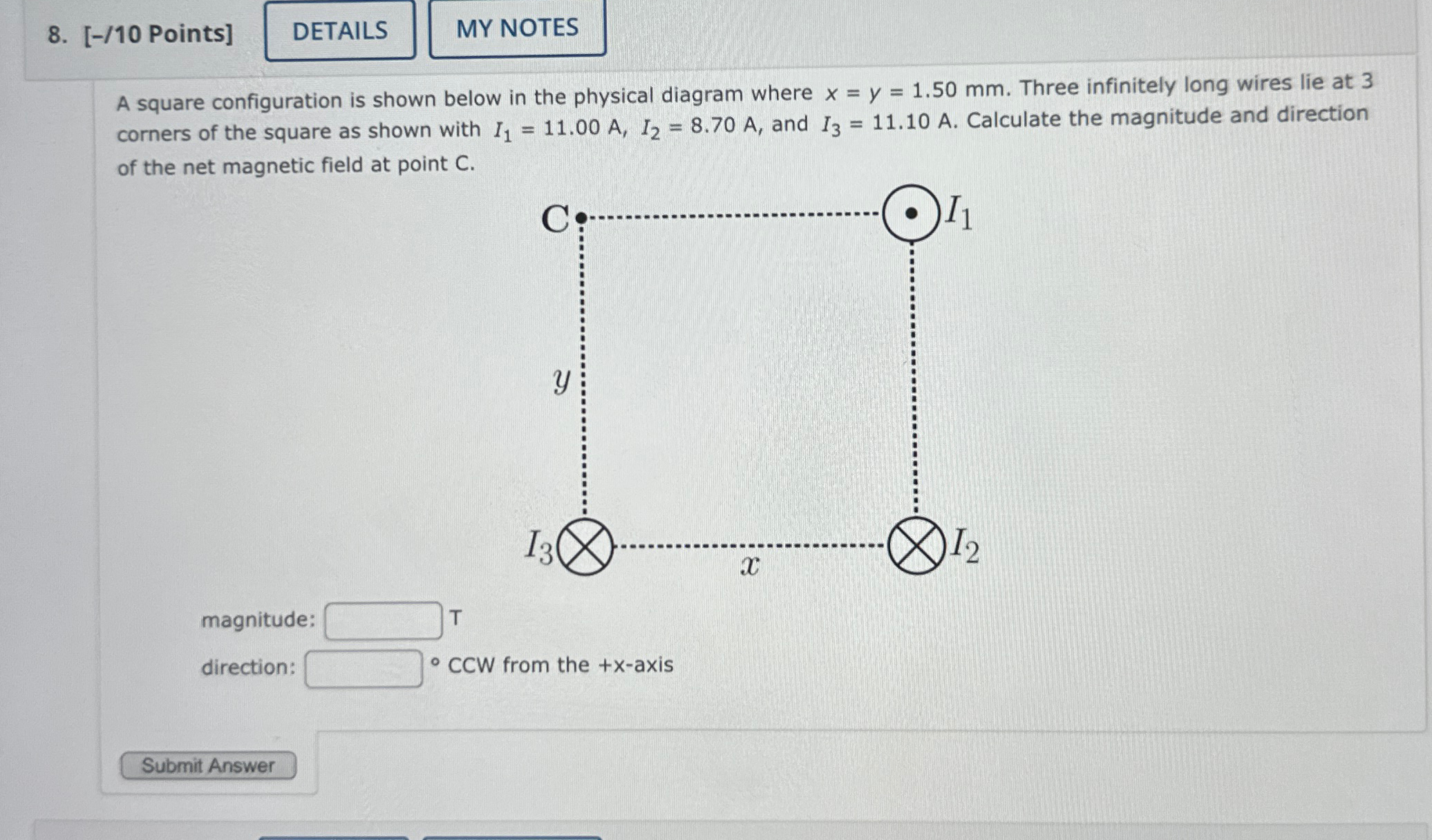 Solved [-/10 ﻿Points]A square configuration is shown below | Chegg.com