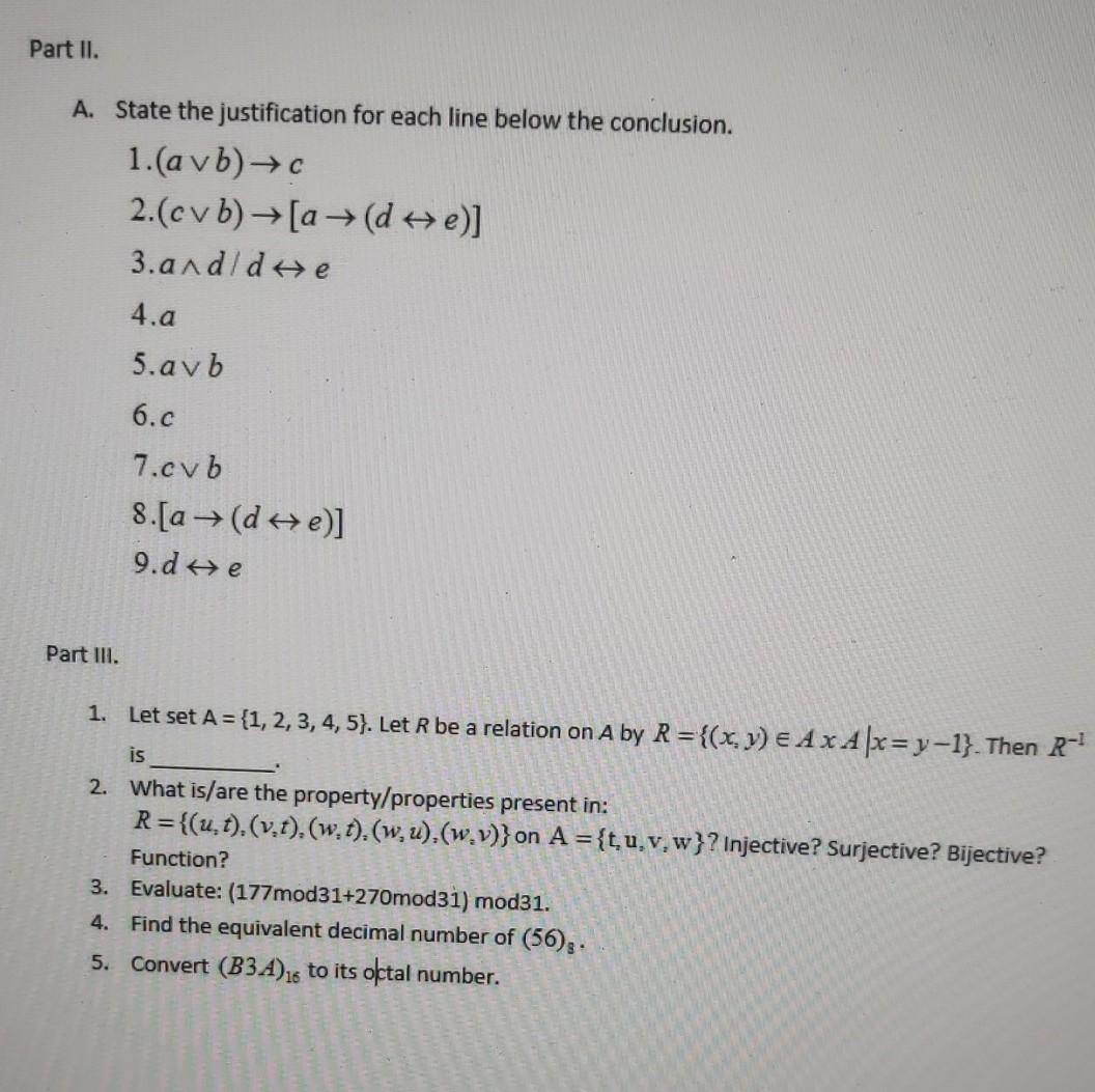 Solved Part Ii A State The Justification For Each Line Chegg Com