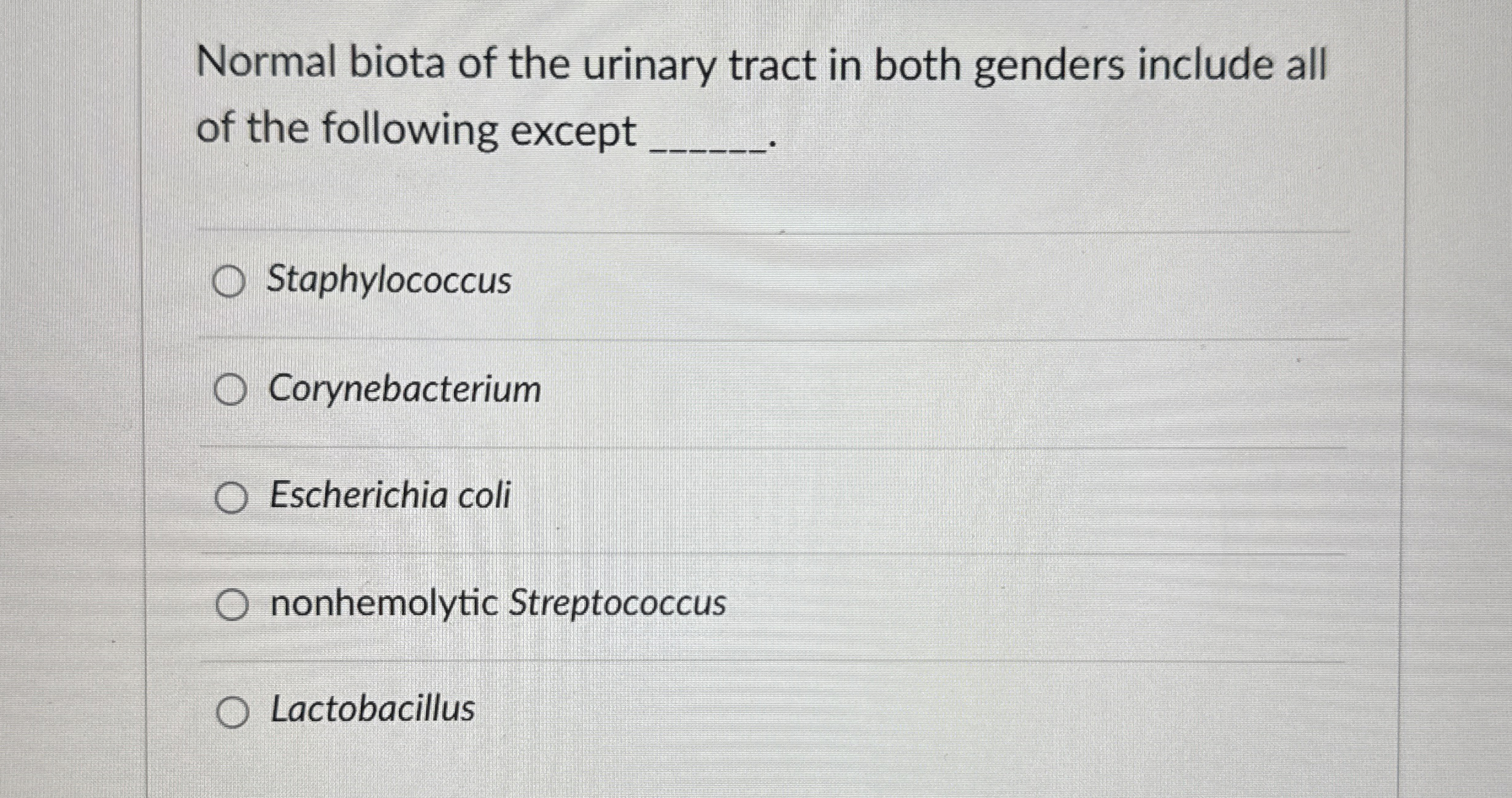 Solved Normal biota of the urinary tract in both genders | Chegg.com