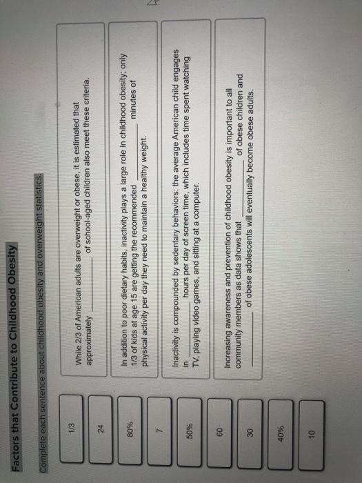 Solved Factors that contribute to Childhood Obesity Complete