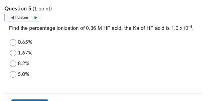 Solved Find The Percentage Ionization Of 0.36MHF Acid, The | Chegg.com