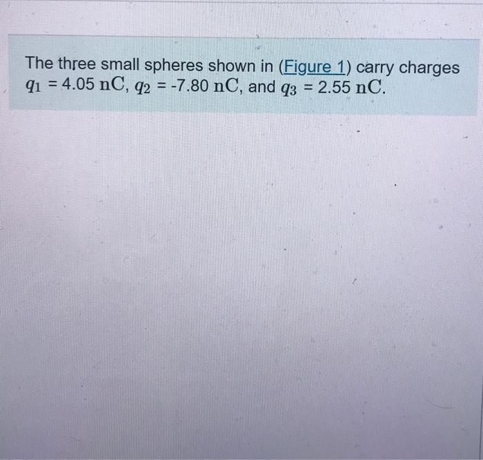 Solved The Three Small Spheres Shown In (Figure 1) Carry | Chegg.com