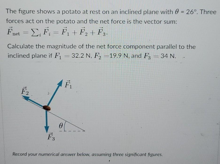 Solved The figure shows a potato at rest on an inclined | Chegg.com