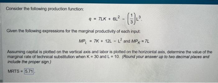 Solved Consider the following production function: | Chegg.com