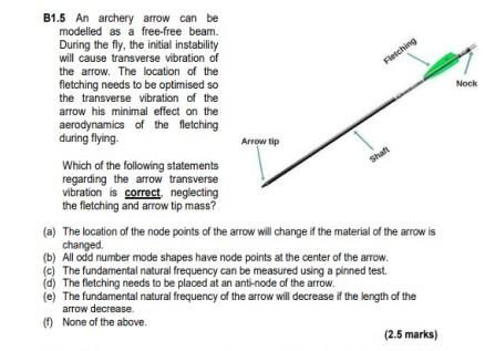 Solved B1.5 An archery arrow can be modelled as a free-free | Chegg.com