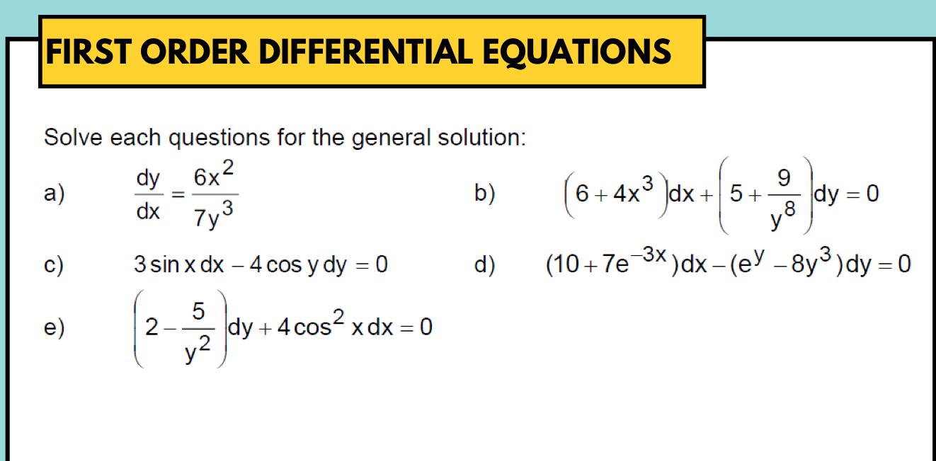 Solved FIRST ORDER DIFFERENTIAL EQUATIONSSolve Each | Chegg.com