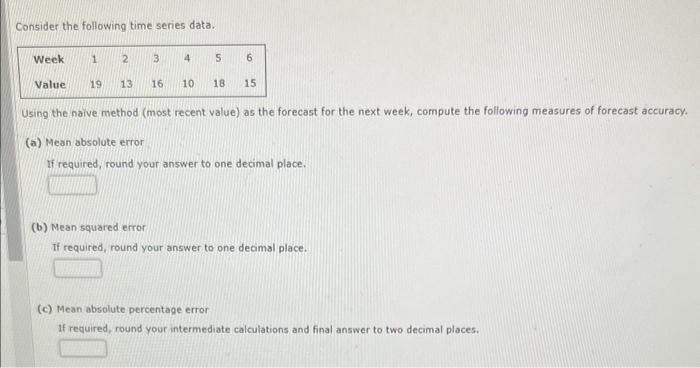 Solved Consider the following time series data. Using the | Chegg.com