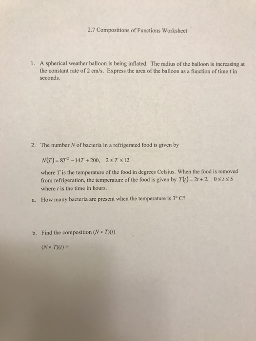 Solved 2.7 Compositions of Functions Worksheet 1. A | Chegg.com