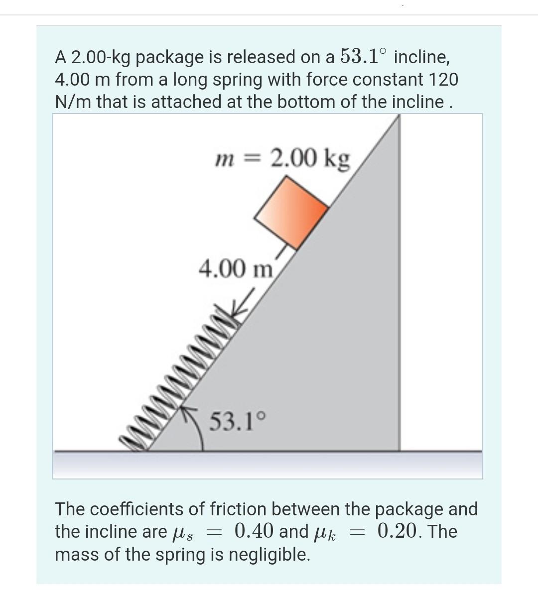 Solved A 2.00kg package is released on a 53.1° incline,