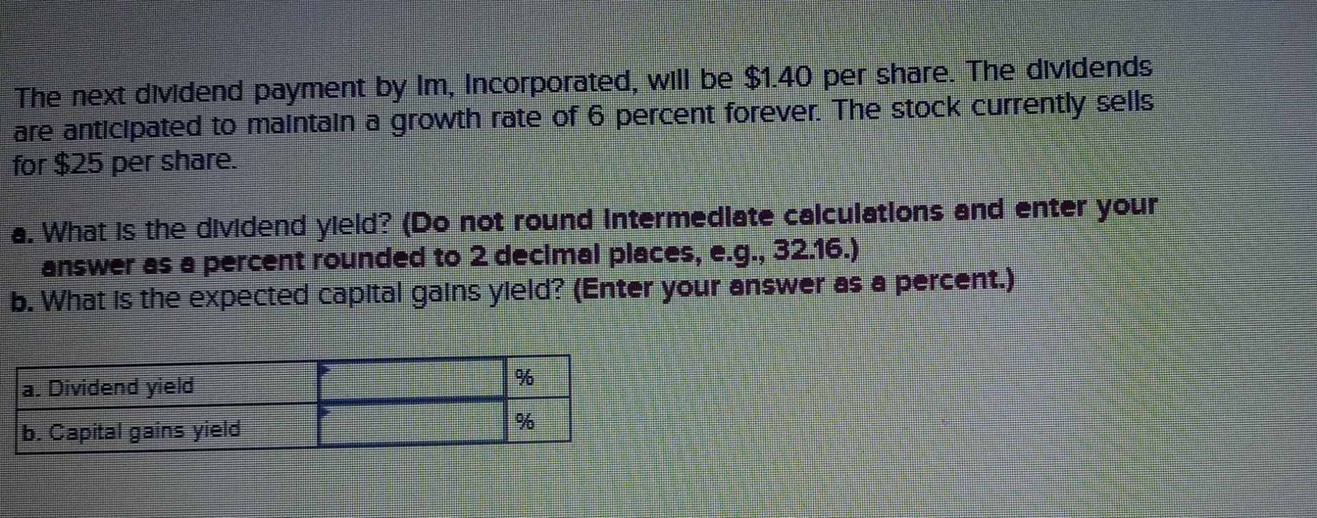Solved The next dividend payment by Im. Incorporated, will