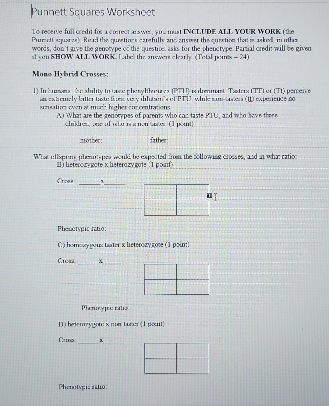 Solved Punnett Squares Worksheet To Receive Full Credit For | Chegg.com