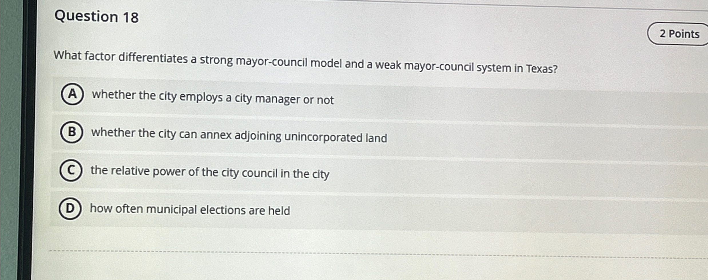 Solved Question 18What factor differentiates a strong | Chegg.com