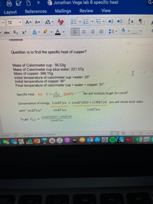 Solved Sa E D Jonathan Vega Lab 8 Specific Heat Layout Chegg Com