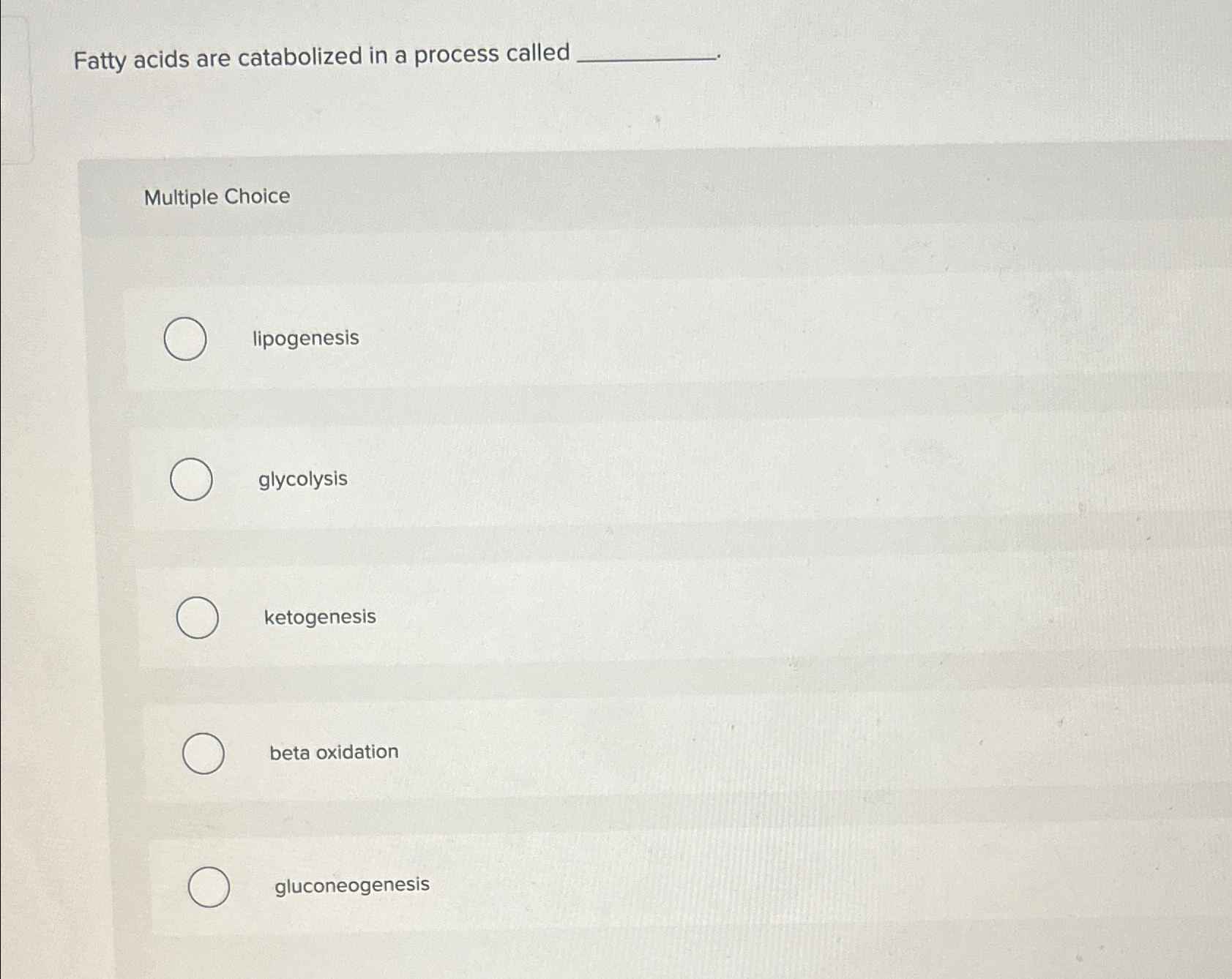 Solved Fatty acids are catabolized in a process