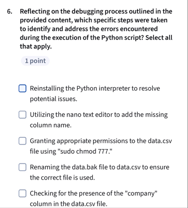 Solved Reflecting on the debugging process outlined in the | Chegg.com