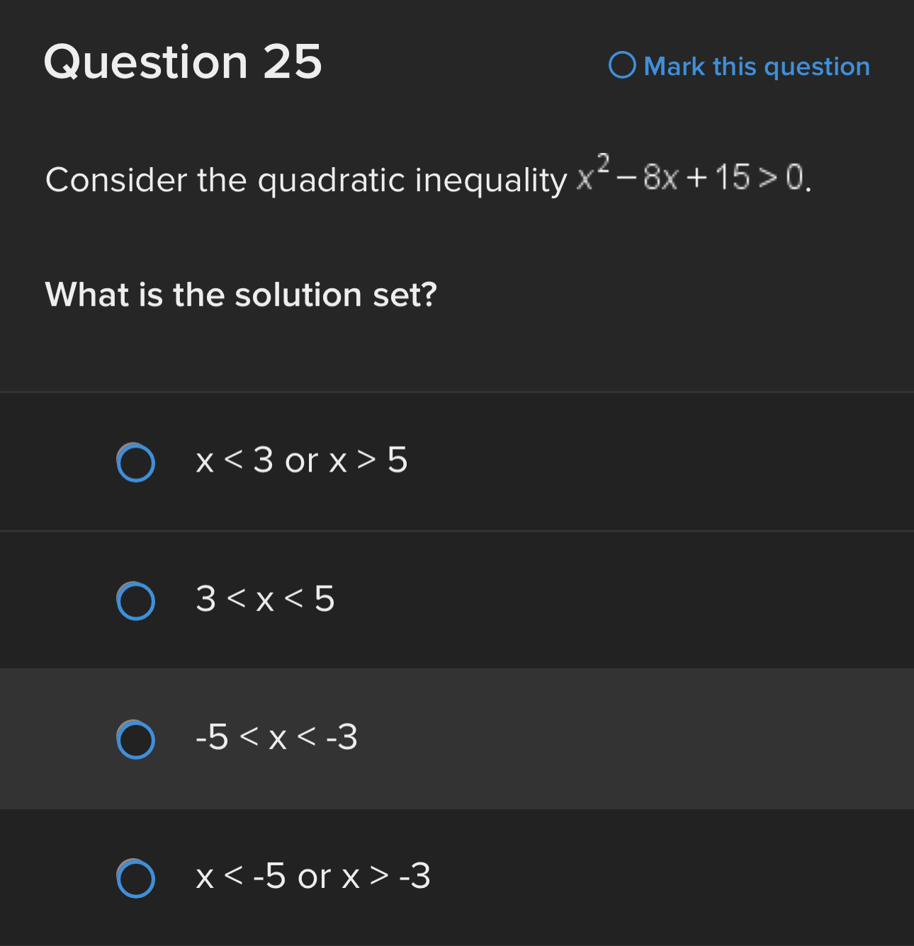 Solved Question 25Consider the quadratic inequality | Chegg.com