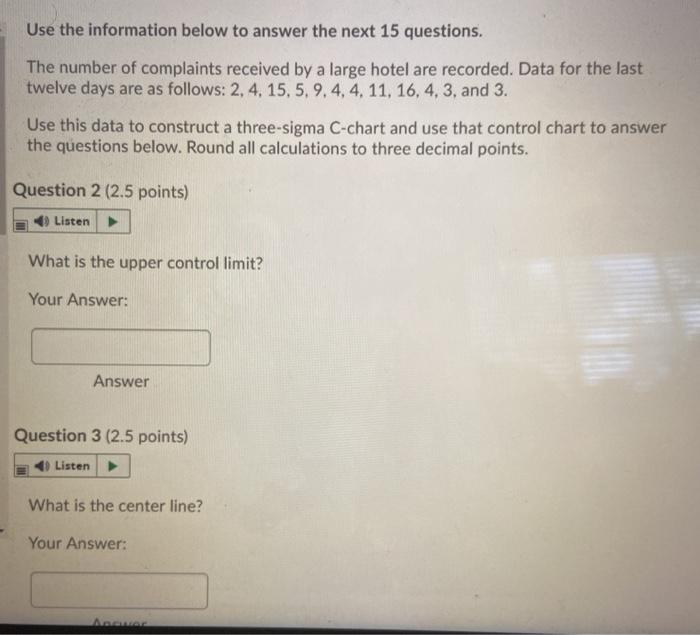 Solved Use the information below to answer the next 15 | Chegg.com