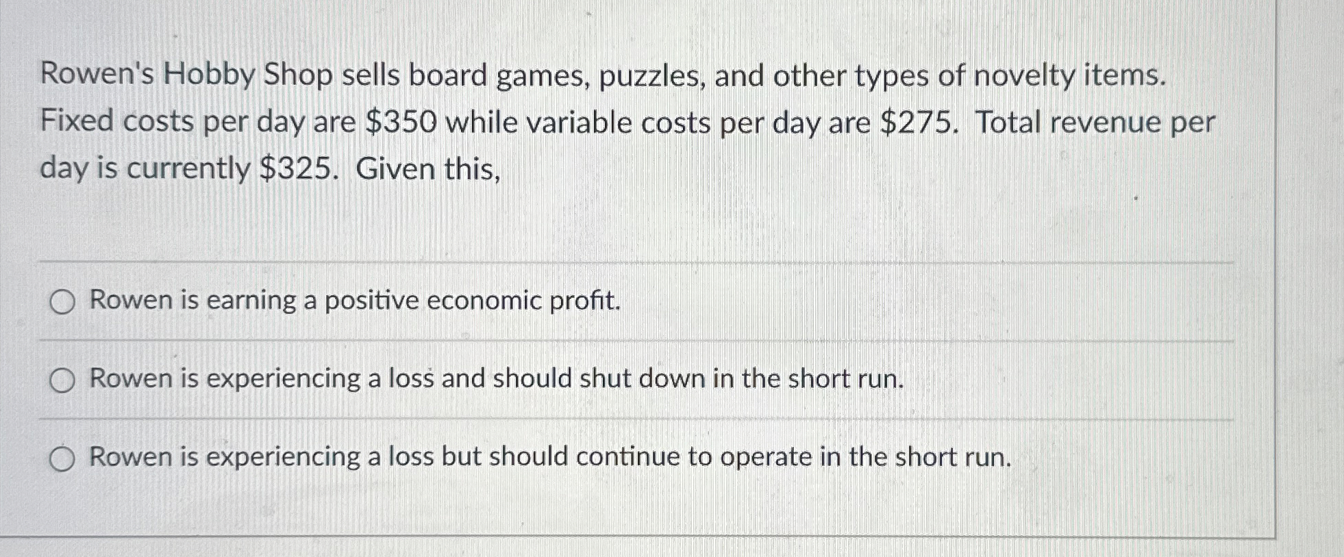 Solved Rowen's Hobby Shop sells board games, puzzles, and | Chegg.com