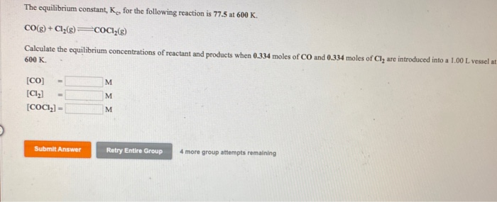 Solved The Equilibrium Constant, K, For The Following | Chegg.com