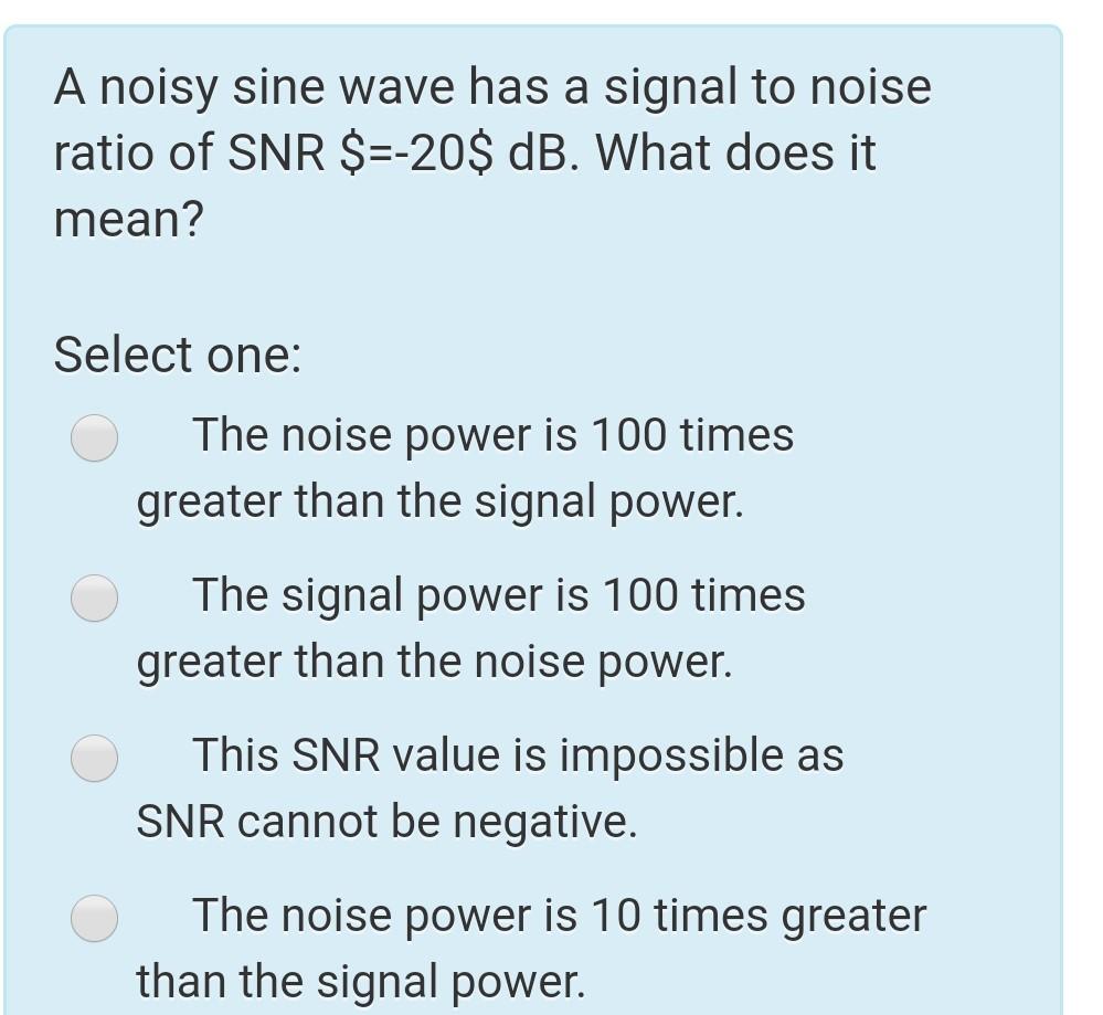Solved A noisy sine wave has a signal to noise ratio of SNR | Chegg.com