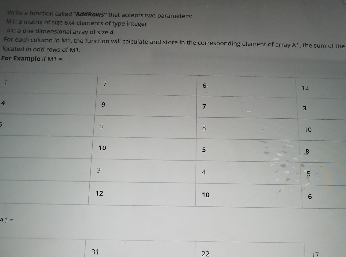 Solved Write a function called "AddRows" that accepts two | Chegg.com