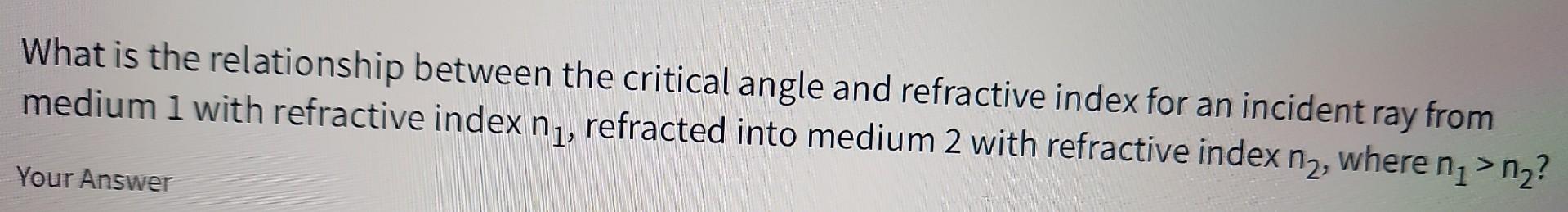 Solved What is the relationship between the critical angle | Chegg.com