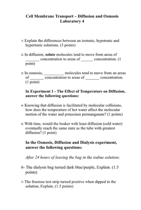 Solved Cell Membrane Transport - Diffusion and Osmosis | Chegg.com