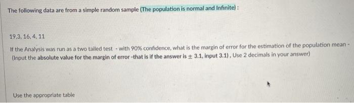 Solved The following data are from a simple random sample | Chegg.com