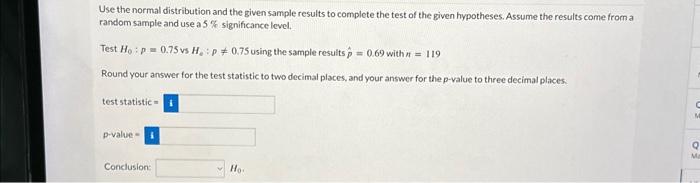 Use the normal distribution and the given sample | Chegg.com